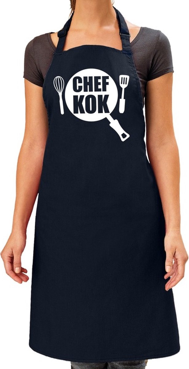 Chef kok barbeque schort / keukenschort navy blauw voor dames - bbq schorten