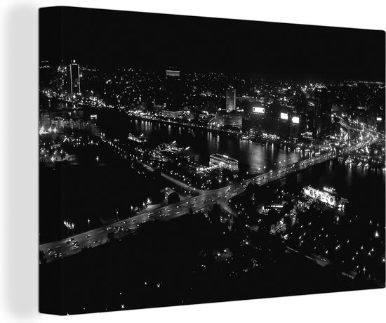 Canvas Schilderij Skyline van Cairo in zwart-wit - 90x60 cm - Wanddecoratie
