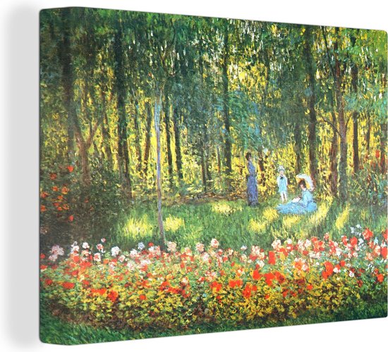 Canvas schilderij 160x120 cm - Wanddecoratie The Artist's Family in the Garden - Schilderij van Claude Monet - Muurdecoratie woonkamer - Slaapkamer decoratie - Kamer accessoires - Schilderijen