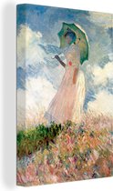 Canvas Schilderij Vrouw met parasol - Schilderij van Claude Monet - 20x30 cm - Wanddecoratie