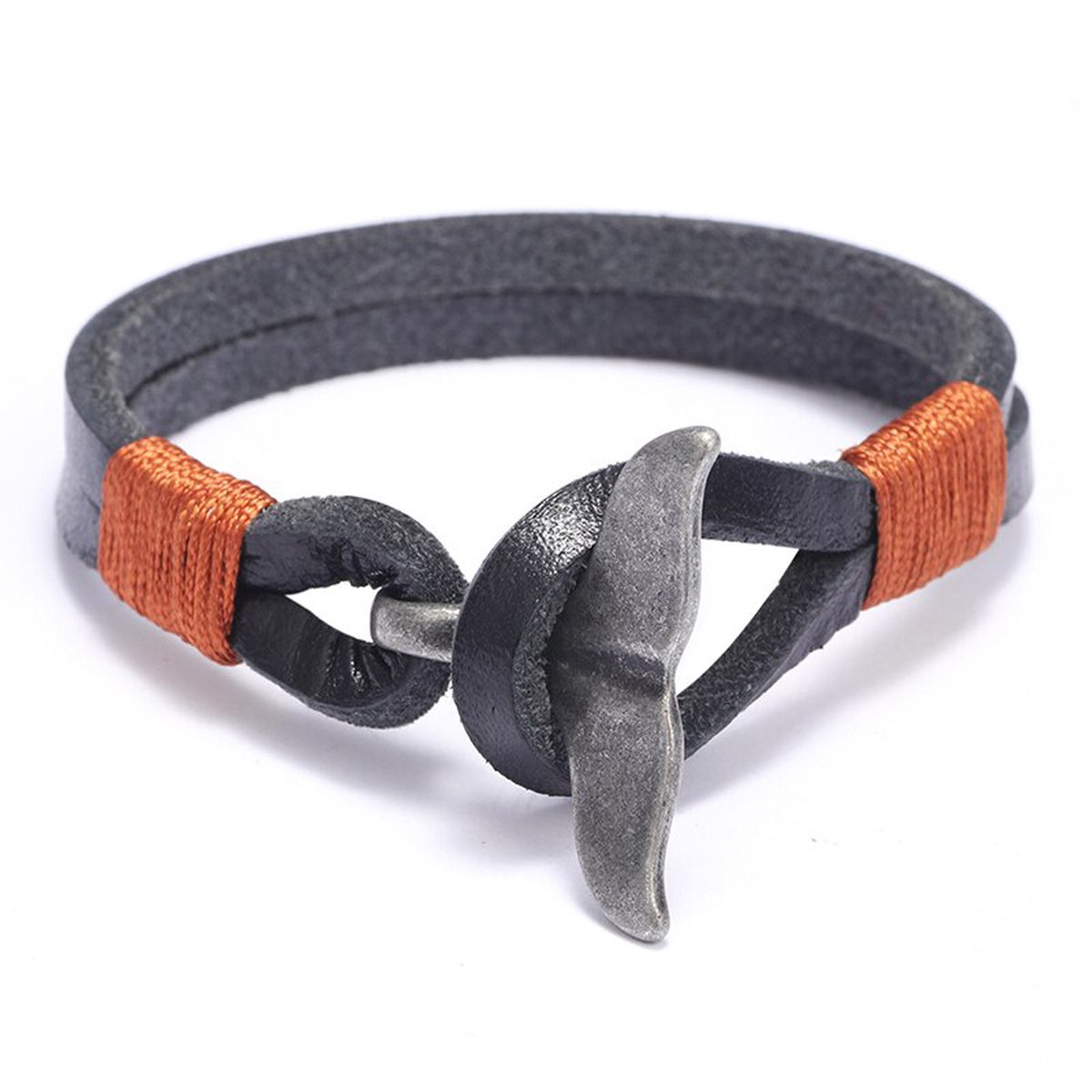 Marama - herenarmband Tail zwart - leer - 21 cm. - mannen - armband