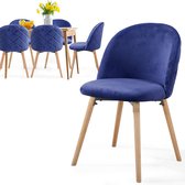 Miadomodo - Eetkamerstoelen - Velvet stoel - Beech Wood Legs - Backlest - Keukenstoel - Woonkamerstoel - Royal Blue - 6 PCS