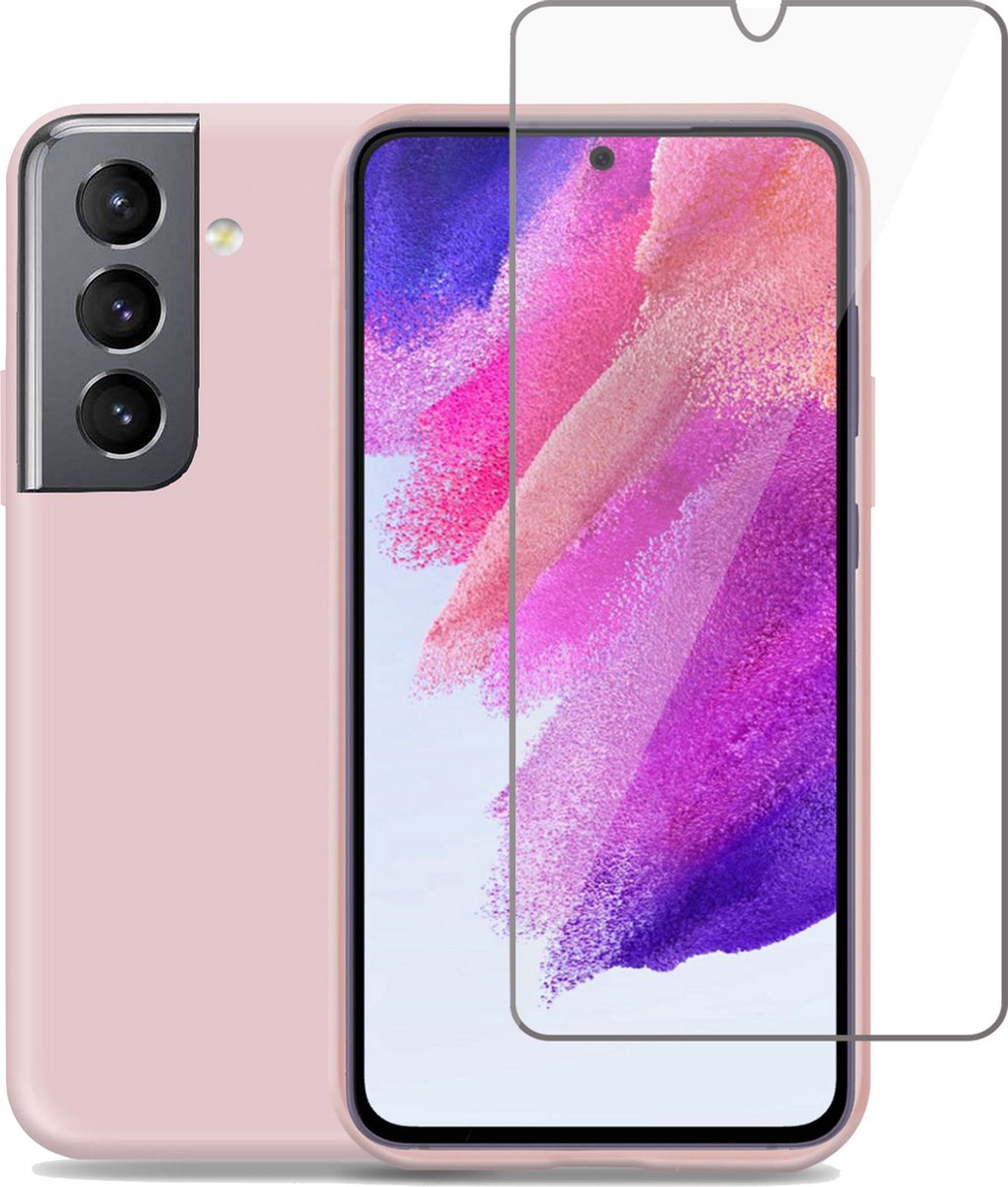 Hoesje geschikt voor Samsung S21 FE - Screenprotector - Suède Back Cover Case Rose