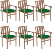 Decoways - Tuinstoelen stapelbaar 6 stuks met kussens massief teakhout