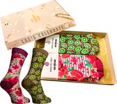 Sock My Feet - Grappige sokken dames  - 2pack - Maat 39-42 - Moederdag cadeautje - Sokken Giftbox - Funny Socks - Vrolijke sokken - Kiwi print - Cadeau dames - Gekke sokken - Grappige cadeaus - Socks First.