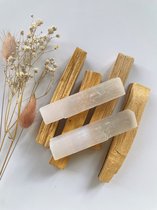 The Gem Inside – Palo santo en seleniet - 8 stuks - Heilig hout - Zuiveren - Smudgen - Spiritueel reinigen - Engelensteen - Satijnspaat