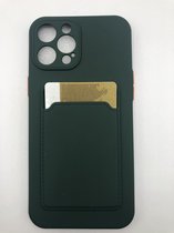 Hoogwaardige TPU back cover - Geschikt voor iPhone 12 Pro Max - Siliconen hoesje met pasjes vakje - Groen