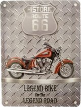 Wandbord - 15 x 20 cm - Historic US Route 66 - Motor Bike Indian