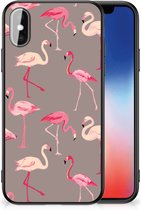 Smartphone Hoesje Geschikt voor iPhone X | Xs Cover Case met Zwarte rand Flamingo