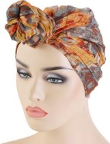 Hoofddeksel – Tulband – Grijs/Geel – Muts – Hoofddoek  – Hoofdband – Hijab – Headwrap – Slaapmuts – Slaap cap – Haarband – Haarverzorging