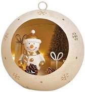 Viv! Christmas Kerstornament/Kerstdecoratie - Sneeuwpop in open kerstbal - creme goud - 15cm
