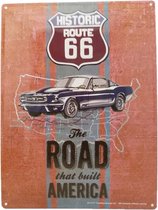Wandbord - Historic Route 66 The Road That Build America – Zwarte Auto