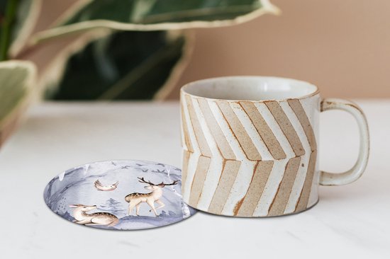 Sous-verres pour verres - Ronds - Hiver - Vogel - Cerf - 10x10 cm - Sous-verres - 6 pièces
