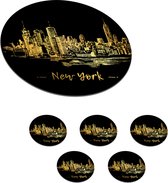 Onderzetters voor glazen - Rond - New York - Goud - Zwart - 10x10 cm - Glasonderzetters - 6 stuks