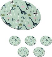 Onderzetters voor glazen - Rond - Jungle - Giraffe - Palmboom - 10x10 cm - Glasonderzetters - 6 stuks