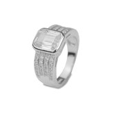 Silventi 943283929-54 Zilveren Ring - Dames - Zirkonia - Middensteen - 10 x 8 mm - 10 mm Breed - Maat 54 - Rhodium - Zilver