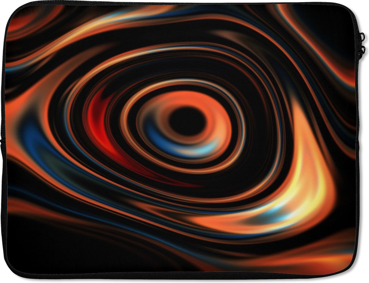 Laptophoes 17 inch - Cirkel - Patronen - Oranje - Laptop sleeve - Binnenmaat 41x28 cm - Zwarte achterkant