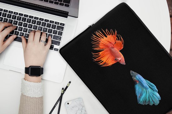 Laptophoes 17 inch - Vis - Wilde dieren - Zwart - Laptop sleeve - Binnenmaat 41x28 cm - Zwarte achterkant