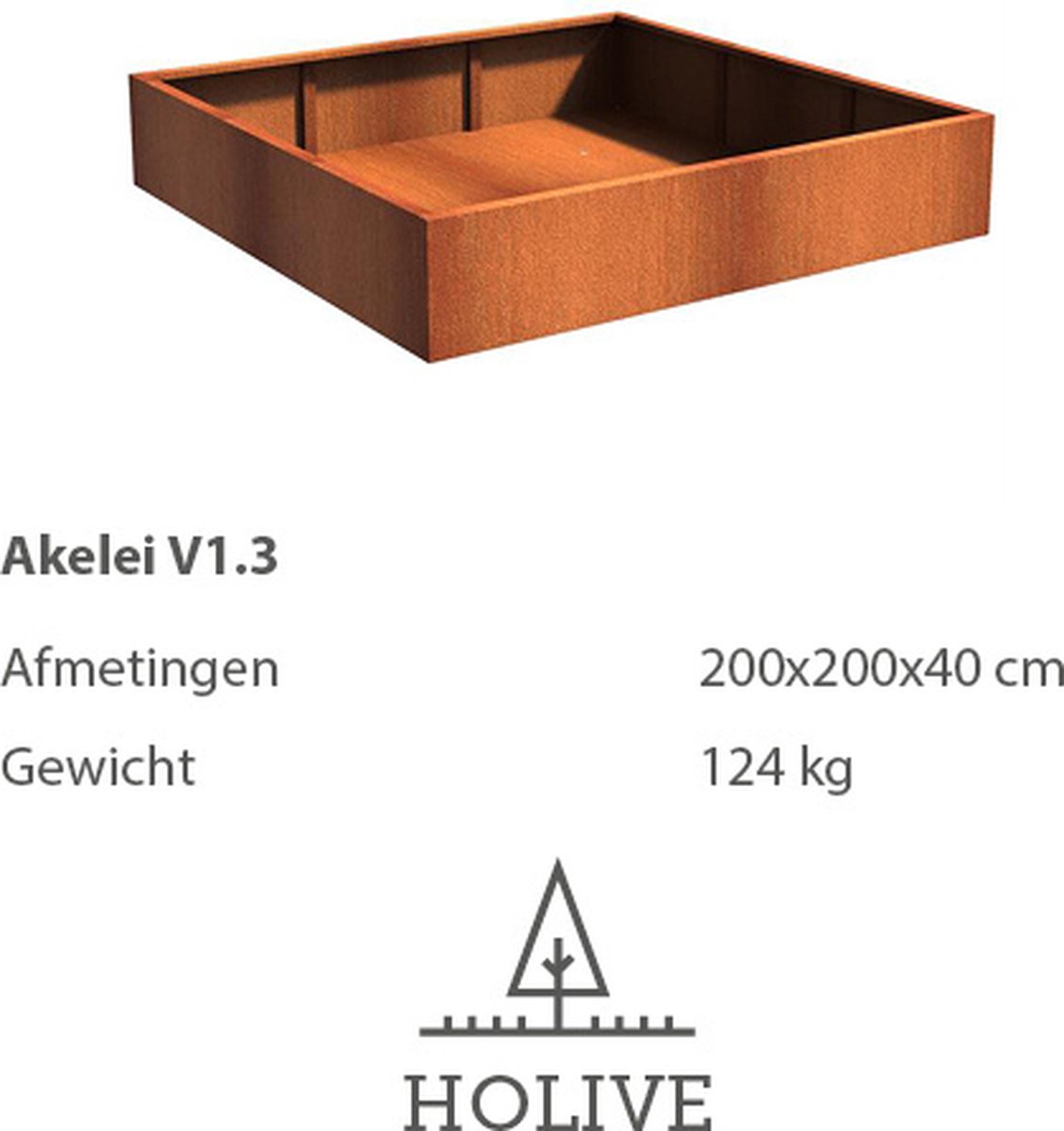 Cortenstaal Akelei V1.3 Vierkant 200x200x40 cm. Plantenbak