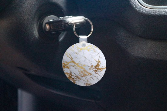 Sleutelhanger - Marmer print - Goud - Wit - Plastic - Rond - Uitdeelcadeautjes