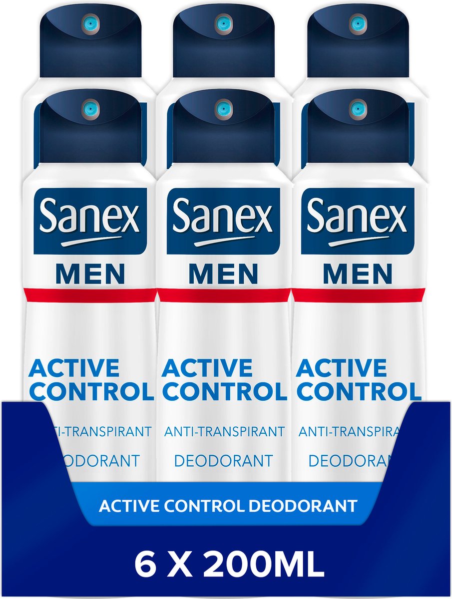 Sanex Men Active Control Deodorant Anti-Transpirant Spray 6 x 200ml - Voordeelverpakking - Sanex