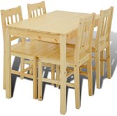 Furnibella - Houten Eettafel met 4 Stoelen Naturel Eethoek Set Stoel Tafel Eetkamer