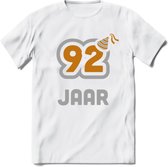 92 Jaar Feest T-Shirt | Goud - Zilver | Grappig Verjaardag Cadeau Shirt | Dames - Heren - Unisex | Tshirt Kleding Kado | - Wit - S