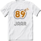 89 Jaar Feest T-Shirt | Goud - Zilver | Grappig Verjaardag Cadeau Shirt | Dames - Heren - Unisex | Tshirt Kleding Kado | - Wit - S