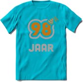 98 Jaar Feest T-Shirt | Goud - Zilver | Grappig Verjaardag Cadeau Shirt | Dames - Heren - Unisex | Tshirt Kleding Kado | - Blauw - M