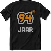 94 Jaar Feest T-Shirt | Goud - Zilver | Grappig Verjaardag Cadeau Shirt | Dames - Heren - Unisex | Tshirt Kleding Kado | - Zwart - L