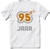 95 Jaar Feest T-Shirt | Goud - Zilver | Grappig Verjaardag Cadeau Shirt | Dames - Heren - Unisex | Tshirt Kleding Kado | - Wit - M