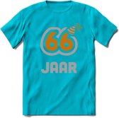 66 Jaar Feest T-Shirt | Goud - Zilver | Grappig Verjaardag Cadeau Shirt | Dames - Heren - Unisex | Tshirt Kleding Kado | - Blauw - XXL