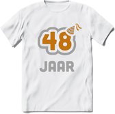 48 Jaar Feest T-Shirt | Goud - Zilver | Grappig Verjaardag Cadeau Shirt | Dames - Heren - Unisex | Tshirt Kleding Kado | - Wit - L