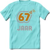67 Jaar Feest T-Shirt | Goud - Zilver | Grappig Verjaardag Cadeau Shirt | Dames - Heren - Unisex | Tshirt Kleding Kado | - Licht Blauw - XXL
