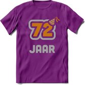 72 Jaar Feest T-Shirt | Goud - Zilver | Grappig Verjaardag Cadeau Shirt | Dames - Heren - Unisex | Tshirt Kleding Kado | - Paars - M