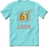 61 Jaar Feest T-Shirt | Goud - Zilver | Grappig Verjaardag Cadeau Shirt | Dames - Heren - Unisex | Tshirt Kleding Kado | - Licht Blauw - L