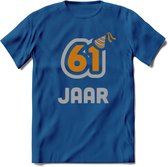 61 Jaar Feest T-Shirt | Goud - Zilver | Grappig Verjaardag Cadeau Shirt | Dames - Heren - Unisex | Tshirt Kleding Kado | - Donker Blauw - XL