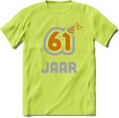 61 Jaar Feest T-Shirt | Goud - Zilver | Grappig Verjaardag Cadeau Shirt | Dames - Heren - Unisex | Tshirt Kleding Kado | - Groen - M