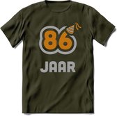 86 Jaar Feest T-Shirt | Goud - Zilver | Grappig Verjaardag Cadeau Shirt | Dames - Heren - Unisex | Tshirt Kleding Kado | - Leger Groen - S