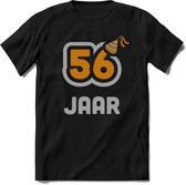 56 Jaar Feest T-Shirt | Goud - Zilver | Grappig Verjaardag Cadeau Shirt | Dames - Heren - Unisex | Tshirt Kleding Kado | - Zwart - S