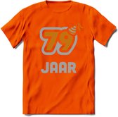 79 Jaar Feest T-Shirt | Goud - Zilver | Grappig Verjaardag Cadeau Shirt | Dames - Heren - Unisex | Tshirt Kleding Kado | - Oranje - XL