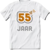 55 Jaar Feest T-Shirt | Goud - Zilver | Grappig Verjaardag Cadeau Shirt | Dames - Heren - Unisex | Tshirt Kleding Kado | - Wit - XXL