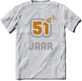 51 Jaar Feest T-Shirt | Goud - Zilver | Grappig Verjaardag Cadeau Shirt | Dames - Heren - Unisex | Tshirt Kleding Kado | - Licht Grijs - Gemaleerd - 3XL