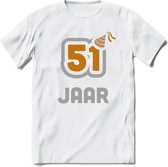 51 Jaar Feest T-Shirt | Goud - Zilver | Grappig Verjaardag Cadeau Shirt | Dames - Heren - Unisex | Tshirt Kleding Kado | - Wit - XL