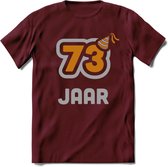 73 Jaar Feest T-Shirt | Goud - Zilver | Grappig Verjaardag Cadeau Shirt | Dames - Heren - Unisex | Tshirt Kleding Kado | - Burgundy - XXL