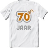 70 Jaar Feest T-Shirt | Goud - Zilver | Grappig Verjaardag Cadeau Shirt | Dames - Heren - Unisex | Tshirt Kleding Kado | - Wit - S