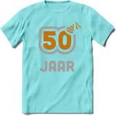 50 Jaar Feest T-Shirt | Goud - Zilver | Grappig Verjaardag Cadeau Shirt | Dames - Heren - Unisex | Tshirt Kleding Kado | - Licht Blauw - L