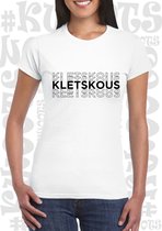 KLETSKOUS dames shirt – Wit - korte mouw - Maat XS - grappige teksten - quotes - kwoots - humor - Tekst shirt - Getailleerd
