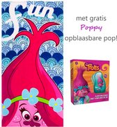Trolls Handdoek met Poppy Opblaasbare Pop | Fun | Strandhanddoek | Zwembad | Strand | Badkamer | Quick Dry Microvezel | 70 x 140 cm