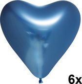 Chrome hart ballonnen Blauw, 6 stuks, 28cm